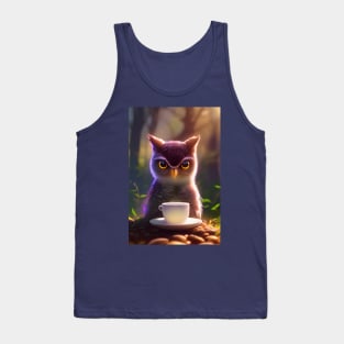 Cute owl with a mug cup of morning coffee Tank Top